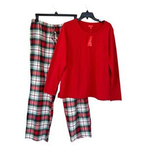NWT Holiday Lane Cotton Men's Pajama Set XL XXL Long Sleeve Red Top Plaid Pants